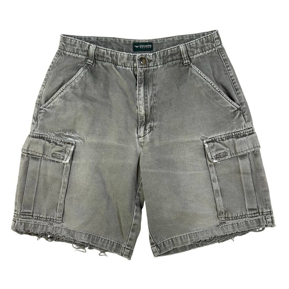 Vintage Dockers Cargo Shorts Men’s 32 Faded Green Distressed 9 Inseam 90s